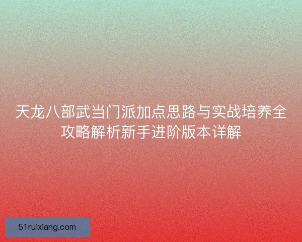 天龙八部武当门派加点思路与实战培养全攻略解析新手进阶版本详解